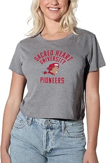 Official Collegiate Large Distressed Logo Women's Apparel Crop Top T-Shirt Collection, Athletic Heather