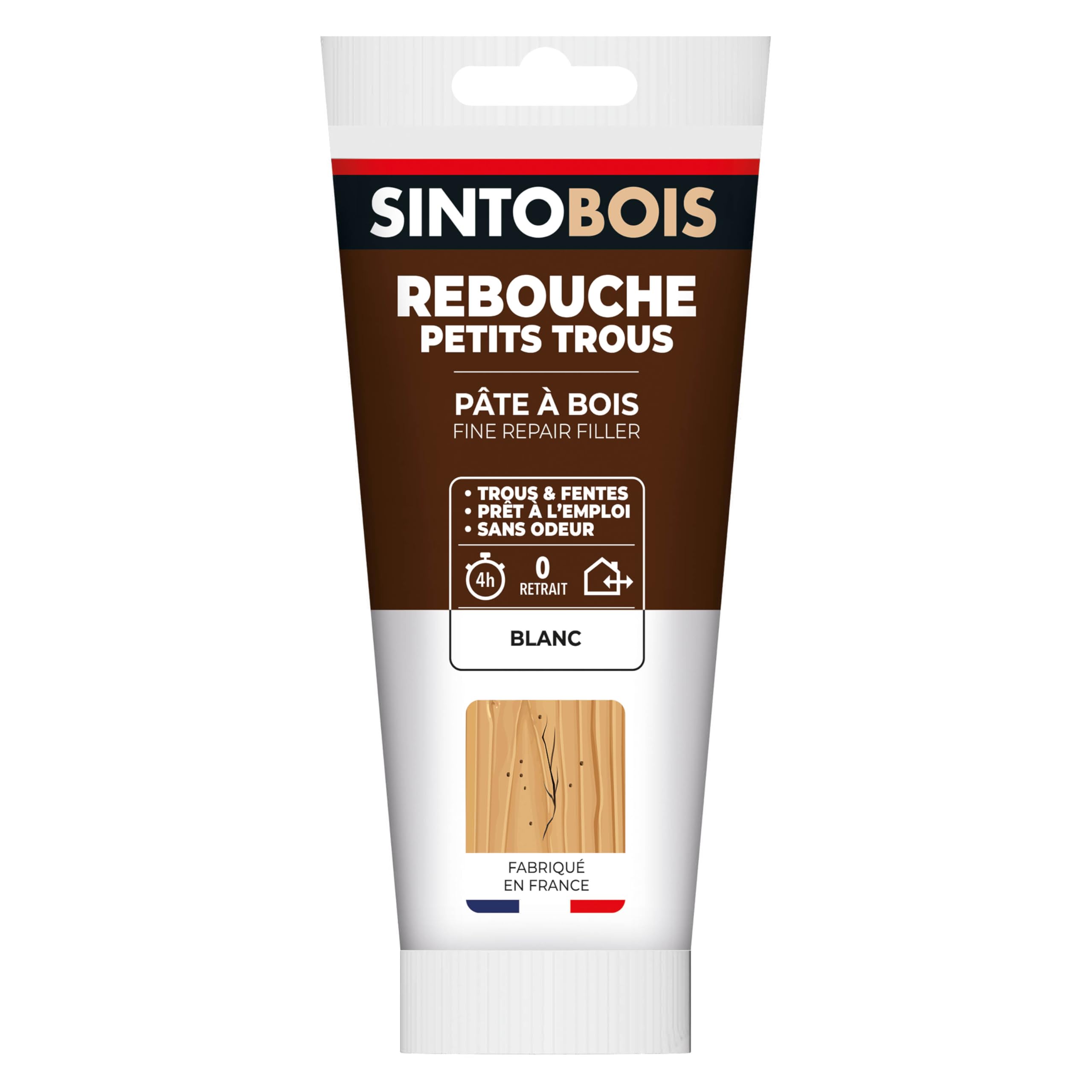 Pâte à bois SINTO mastic de rebouchage blanc sans solvant pour fissure et trou