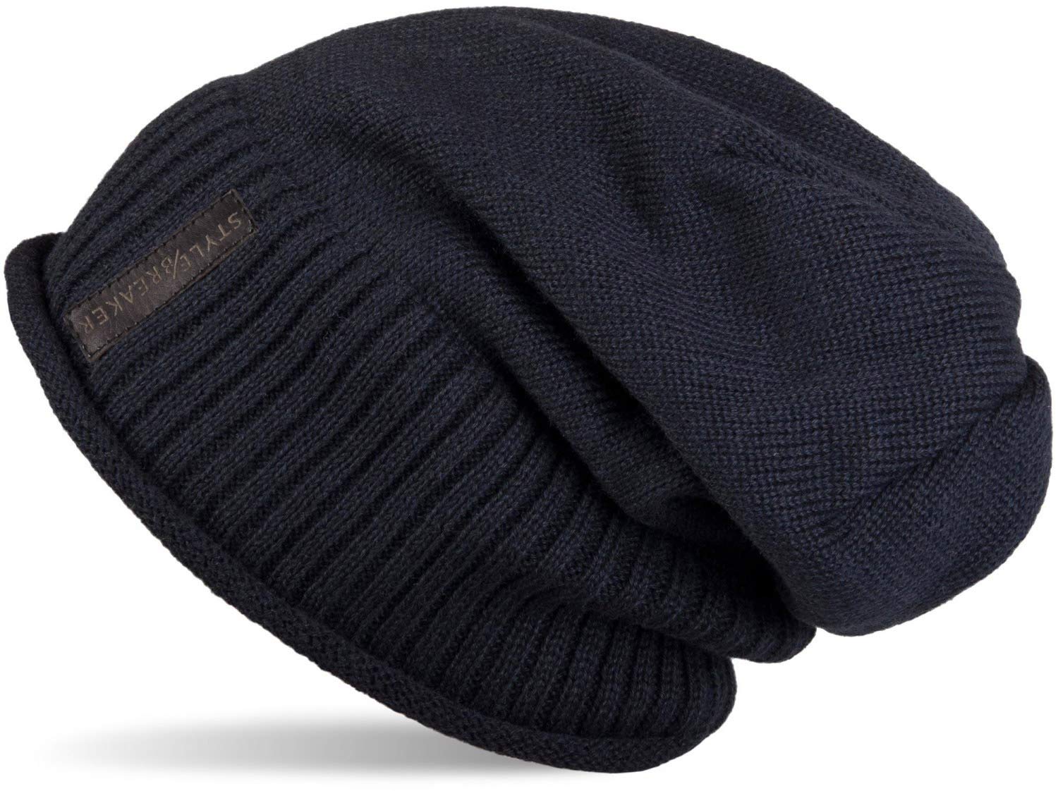 styleBREAKER Warming fine Knit Slouch Beanie with an Ultra Soft Fleece Lining, Unisex 04024065, Colour:Midnight-Blue