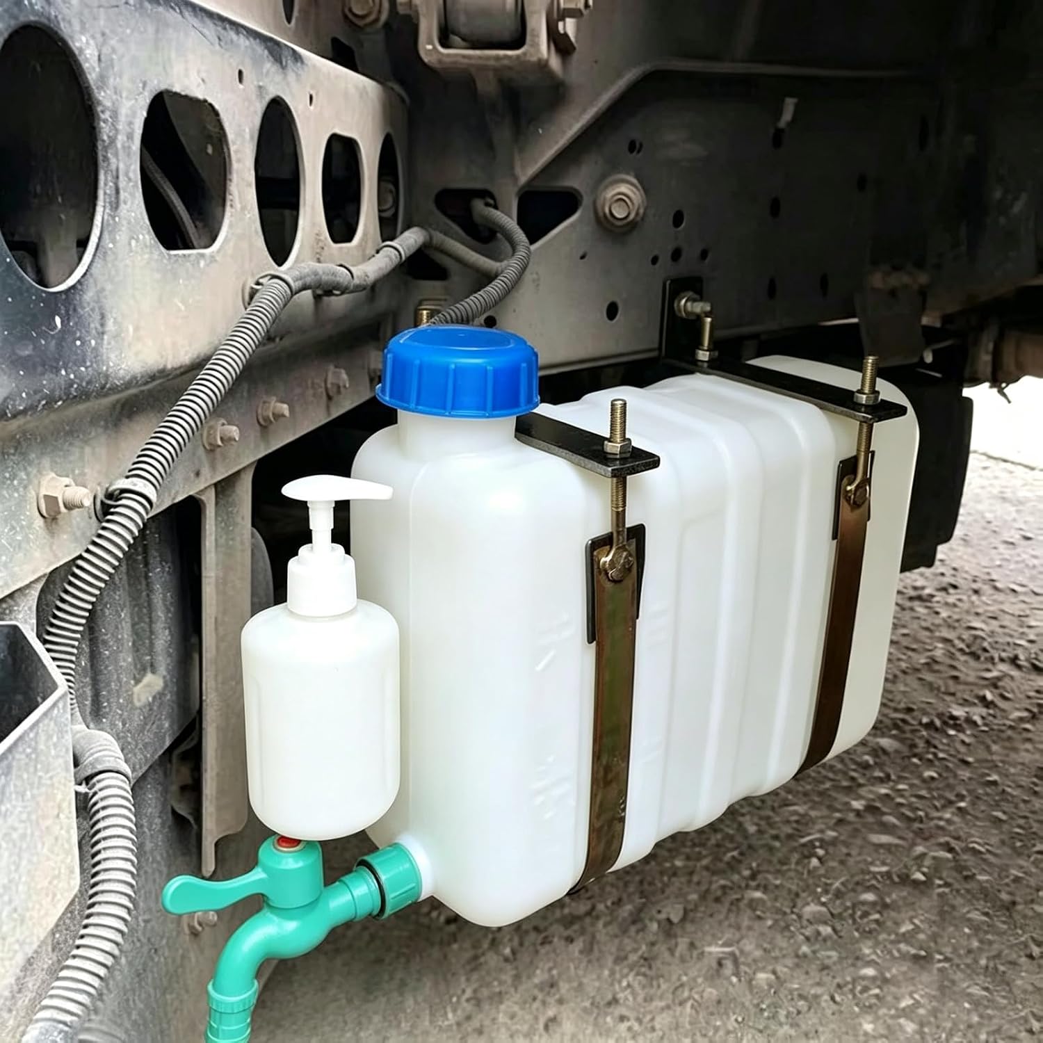Truck Wash Water Tank with Faucet and Soap Dispenser, 9L/2.5gal | ABS Plastic, Mounting Brackets Included, Built-in Spigot, 30x23x11cm Size, Portable Hand Washing