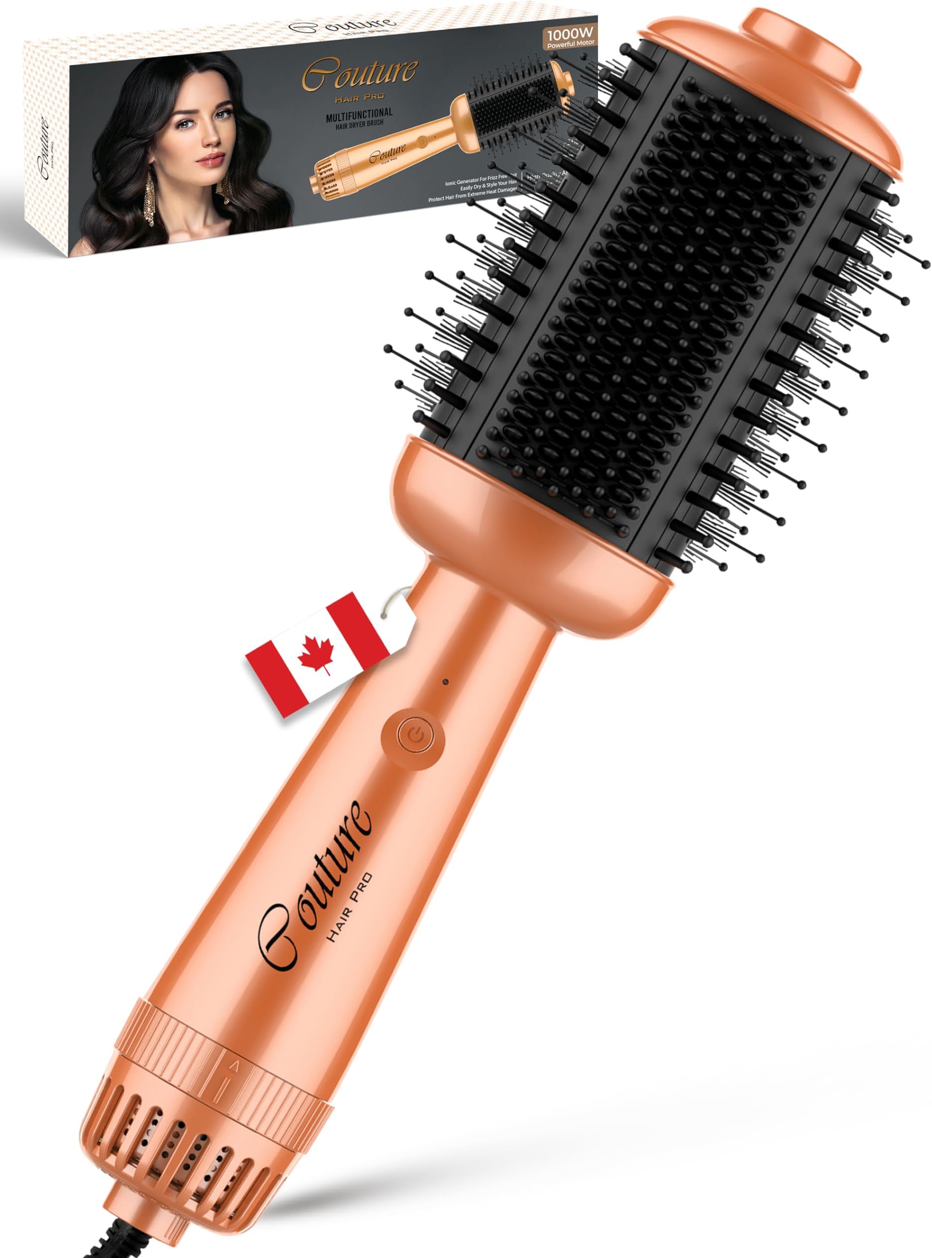 Couture Hair Pro Duo Styler Plus 2.0 Comibination of Nylon Bristles and Ceramic Bristles - Hot Brush for Drying, Volumizing, Straightening, Negative Ionic Care Hot Air Brush