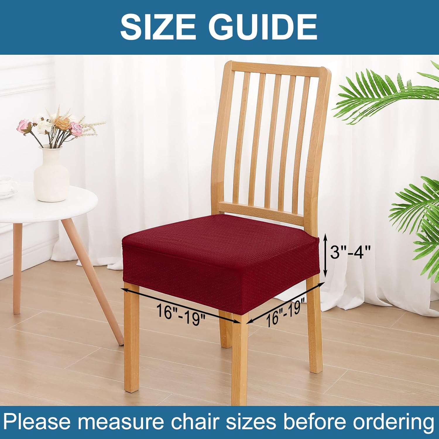 Smiry Waterproof Seat Covers for Dining Room Chairs Set of 6, Stretch Removable Washable Chair Seat Slipcovers Protector, No Rear Covers, Wine Red