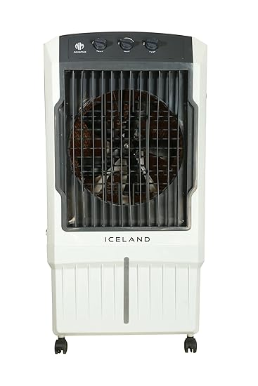 Novamax Iceland 90 L Desert Air Cooler with Ice Chamber, 3-Side Honeycomb Cooling Pads, Powerful Air Throw, 4-Way Air Deflection and Low Power Consumption (White, Black)