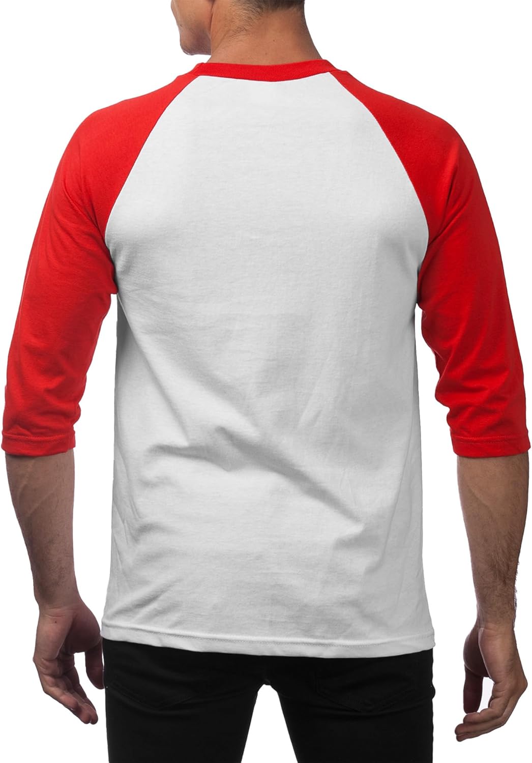 Pro Club Men's 3/4 Sleeve Crew Neck Baseball T-Shirt, White/Red, X-Large - Image 2