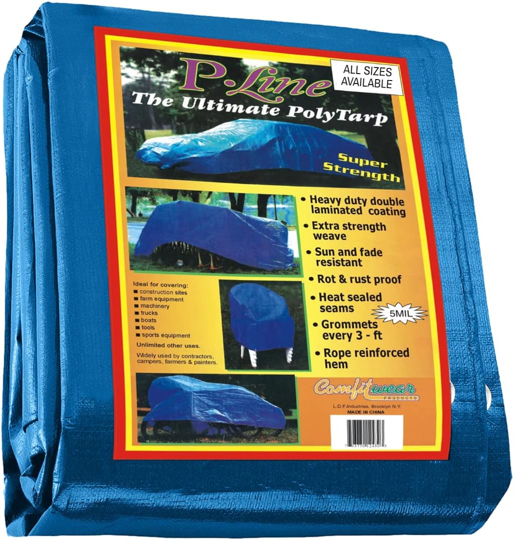 PLINE Large Blue Tarp Cover Outdoor Tarp for Pools, Boats, Cars and Trucks