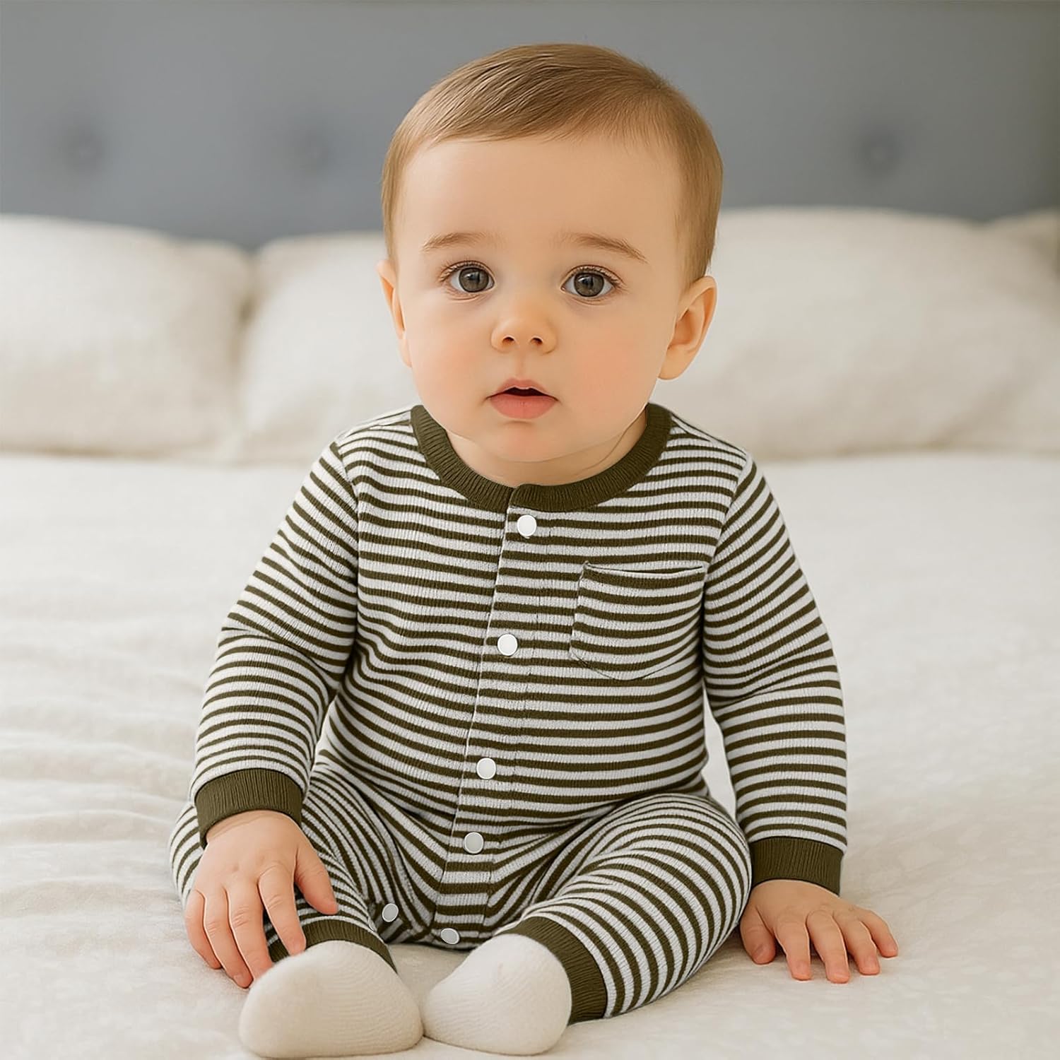 GRNSHTS Baby Boy Clothes Striped Waffle Baby Boy Fall Outfits Long Sleeve Newborn Boy Romper Infant Winter Bodysuit Jumpsuit - Image 4