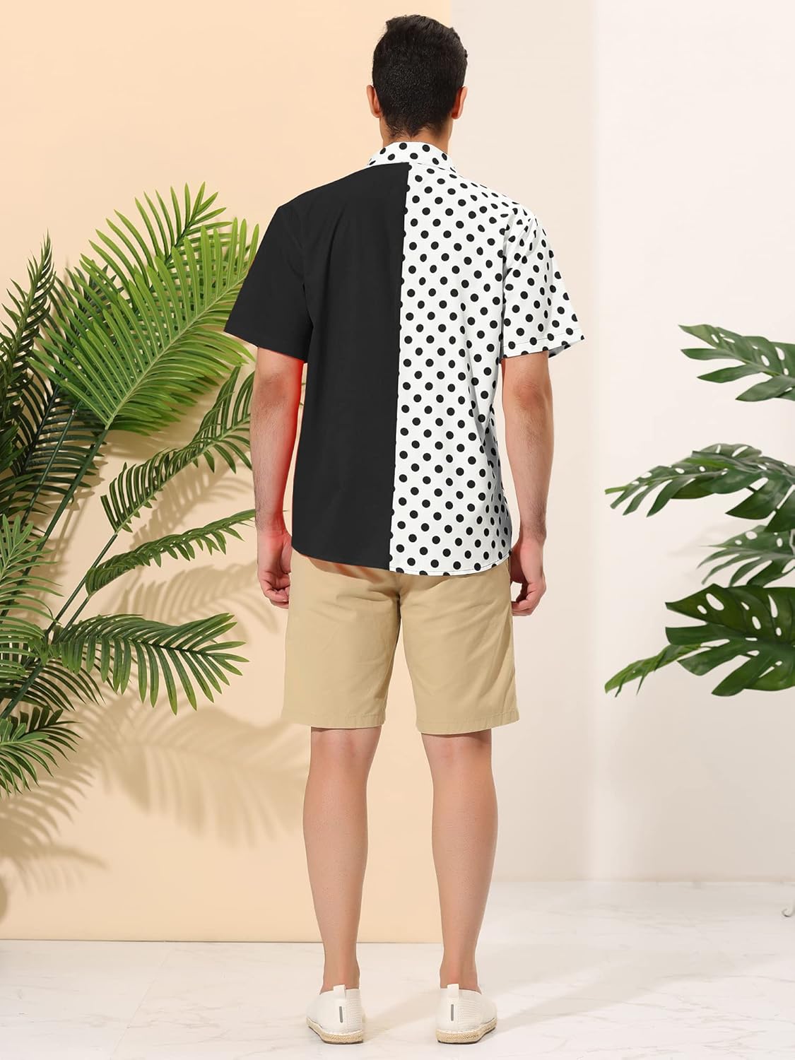 Lars Amadeus Men's Summer Polka Dots Short Sleeves Button Down Patchwork Beach Shirt - Image 5