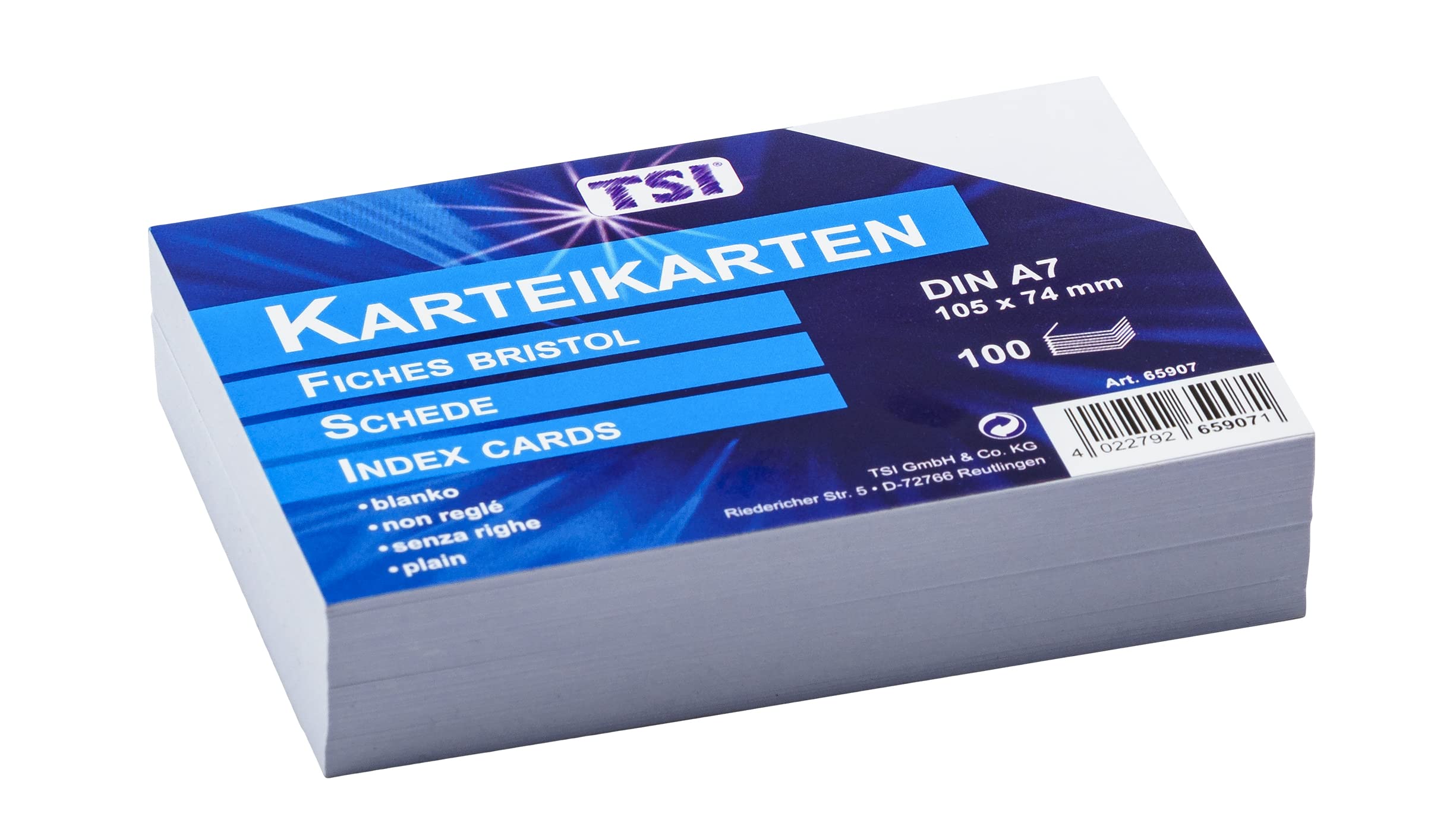 TSI Index Cards DIN A7 - 100 Pack White Lined Study Cards