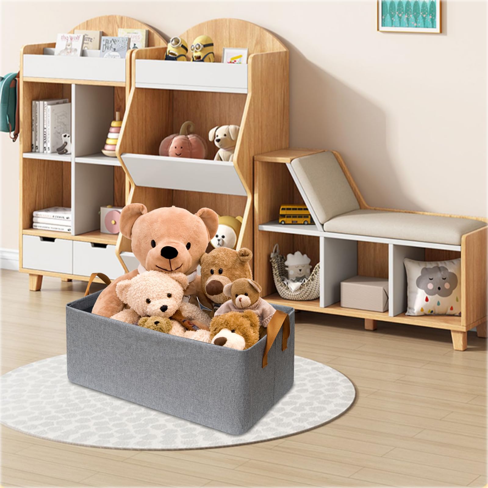 SNWDN Faltbare Stoff-Aufbewahrungskörbe mit Griff, extra groß, faltbar, Schrank-Organizer, Stoffbox, Behälter für Zuhause, Büro, Aufbewahrung (Grau, 38 x 26 x 19 cm)