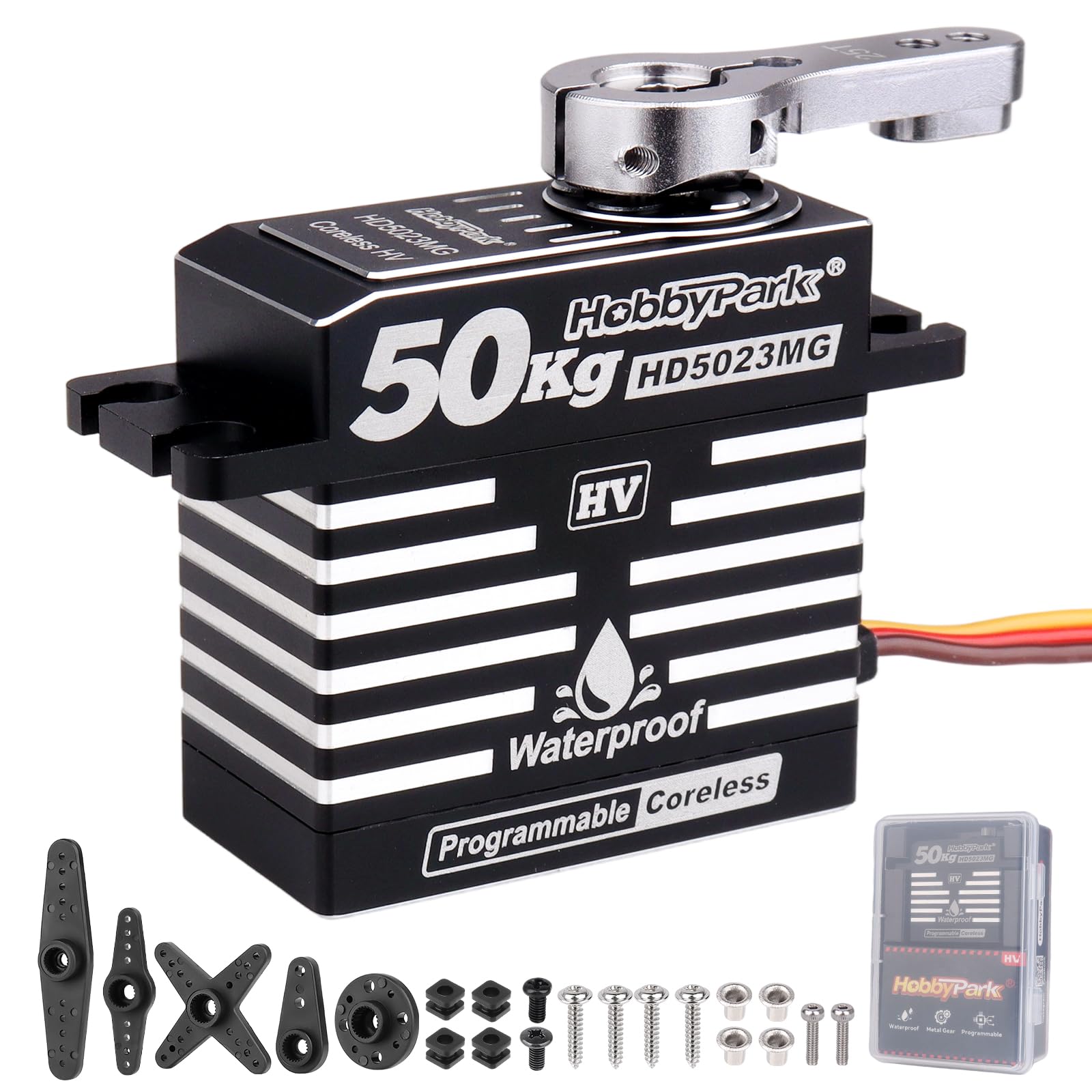 HobbyPark Waterproof 50KG High Torque RC Servo Coreless Motor 8.4V HV Servo Metal Gears Stainless Steel Programmable for 1/8 1/10 1/12 RC Crawlers RC