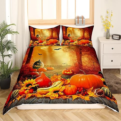 Miniatura 8 de Juego de funda de edredón de pavo de Acción de Gracias, tamaño Queen para niños, niñas y mujeres, juego de ropa de cama con temática de cosecha de