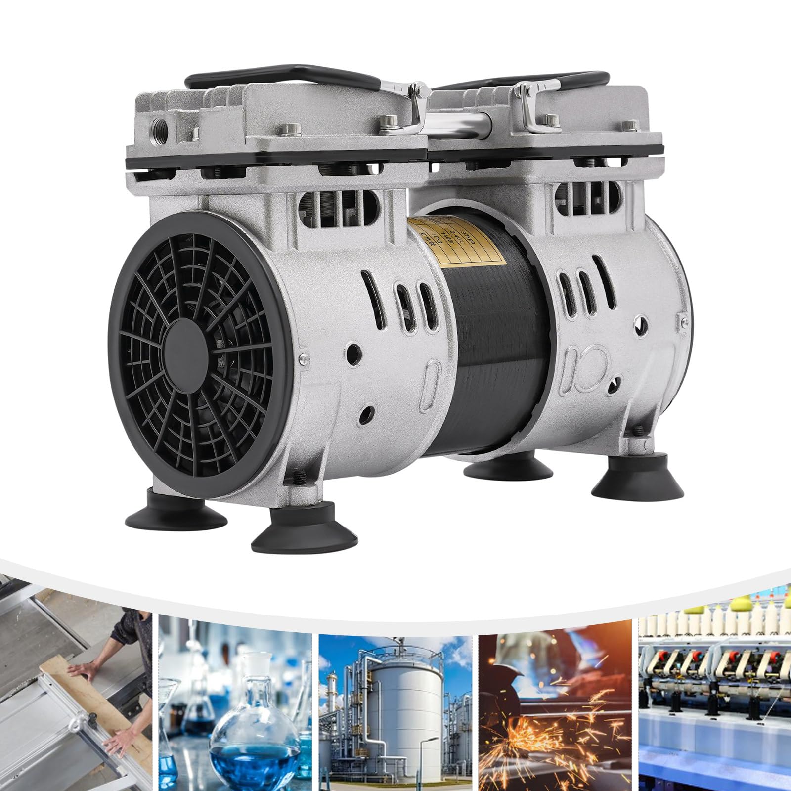 Ölfreie Vakuumpumpe 550W Unterdruckpumpe für Labor und Industrie Vakuumpumpe mit Silencer 1400rpm 45dB 8bar Max Vakuum -93Kpa Umweltfreundlich Geräuscharm