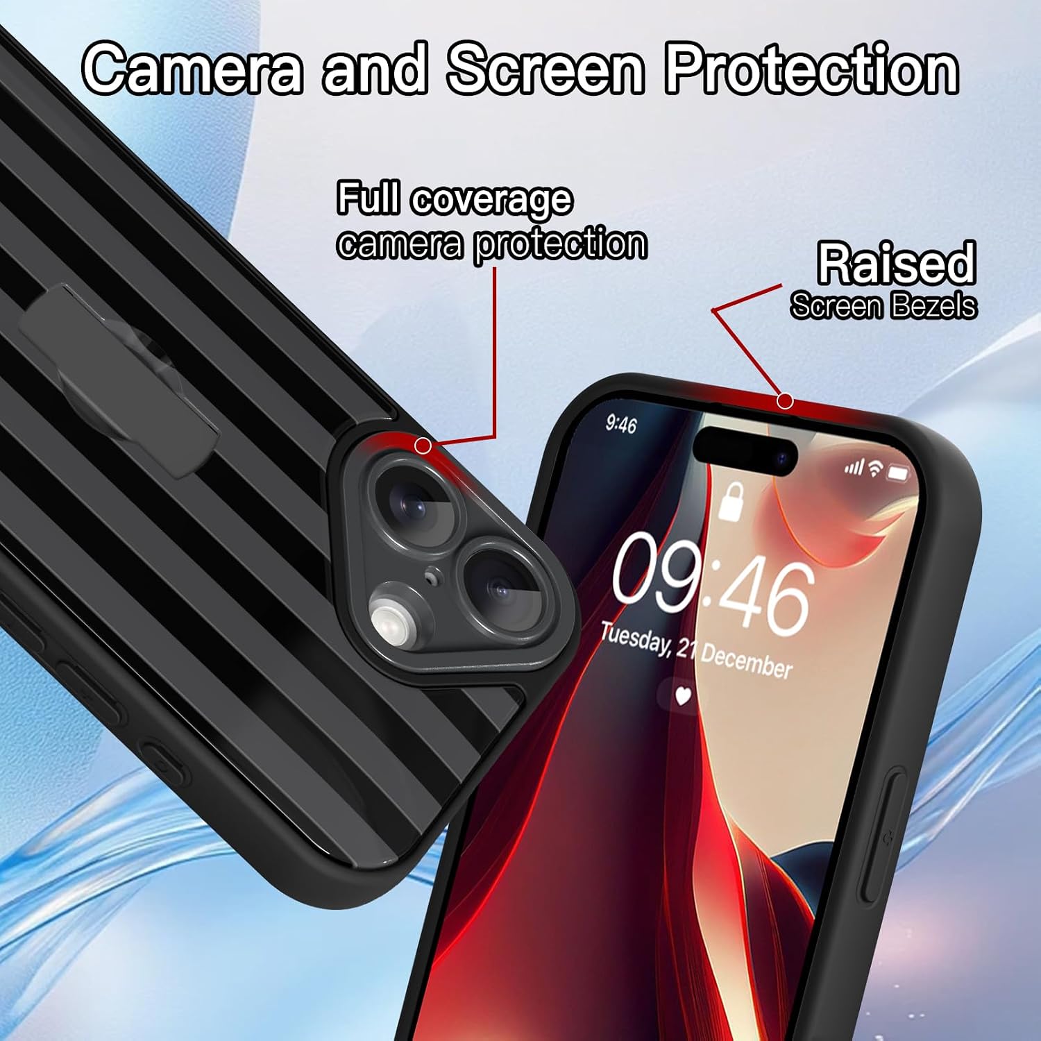 KANGHAR Compatible with iPhone 17 Case Black Stripes Pattern Finger Stand Design Full Body Rugged Shockproof Protection Glossy Protective Kickstand Phone Cover 6.1 Inch