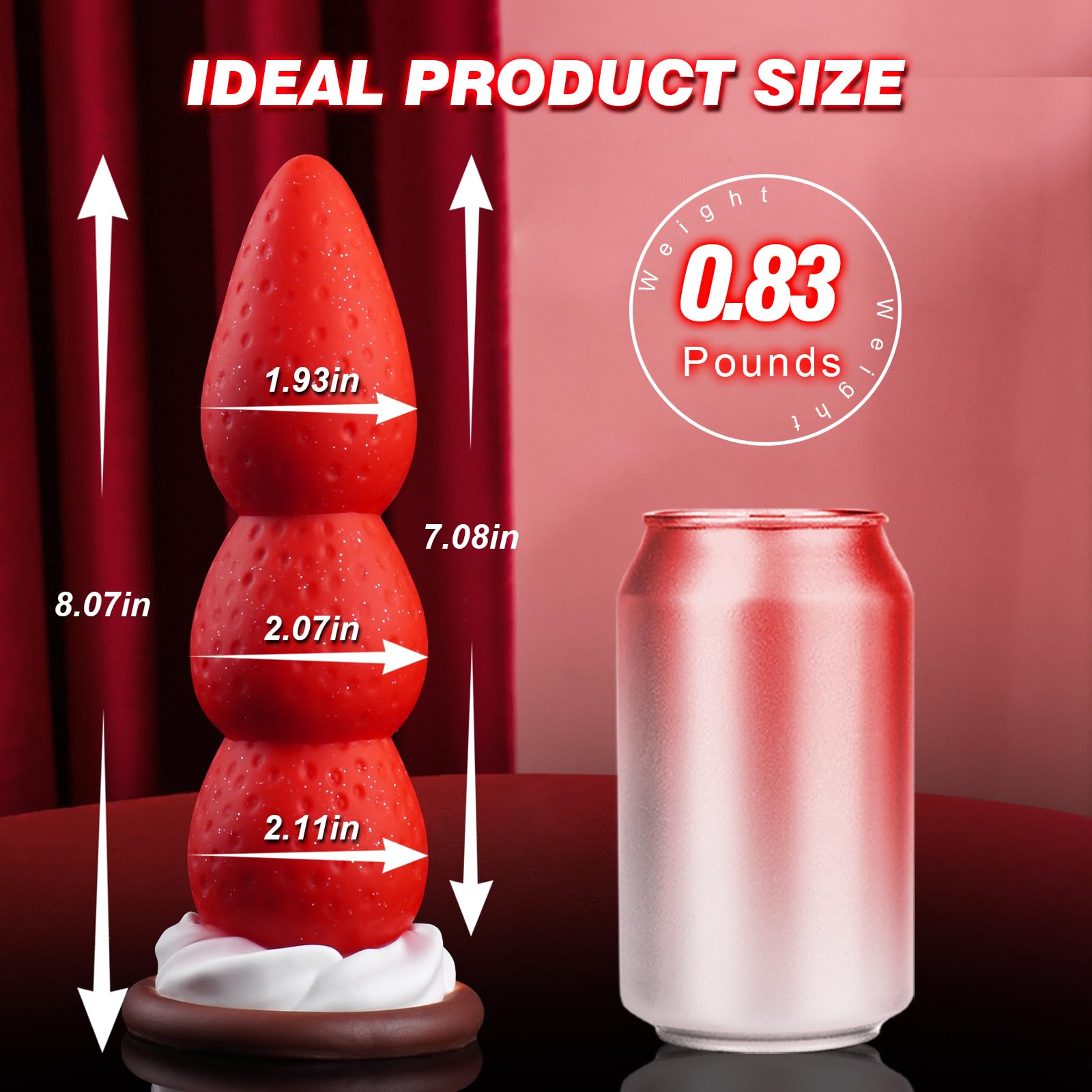 8" Strawberry Fantasy Knot Dildo with Strong Suction Cup, Silicone Animal Monster Dildo Cute Large Butt Plug with 3 Knots, Fantasy Anal Sex Toys for Women & Men