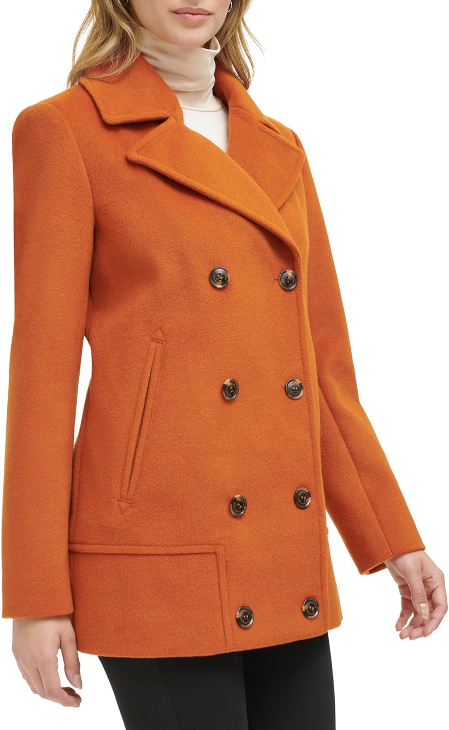 Kenneth Cole Womens Double Breast Notch Collar Button Details Wool Coat - Image 4