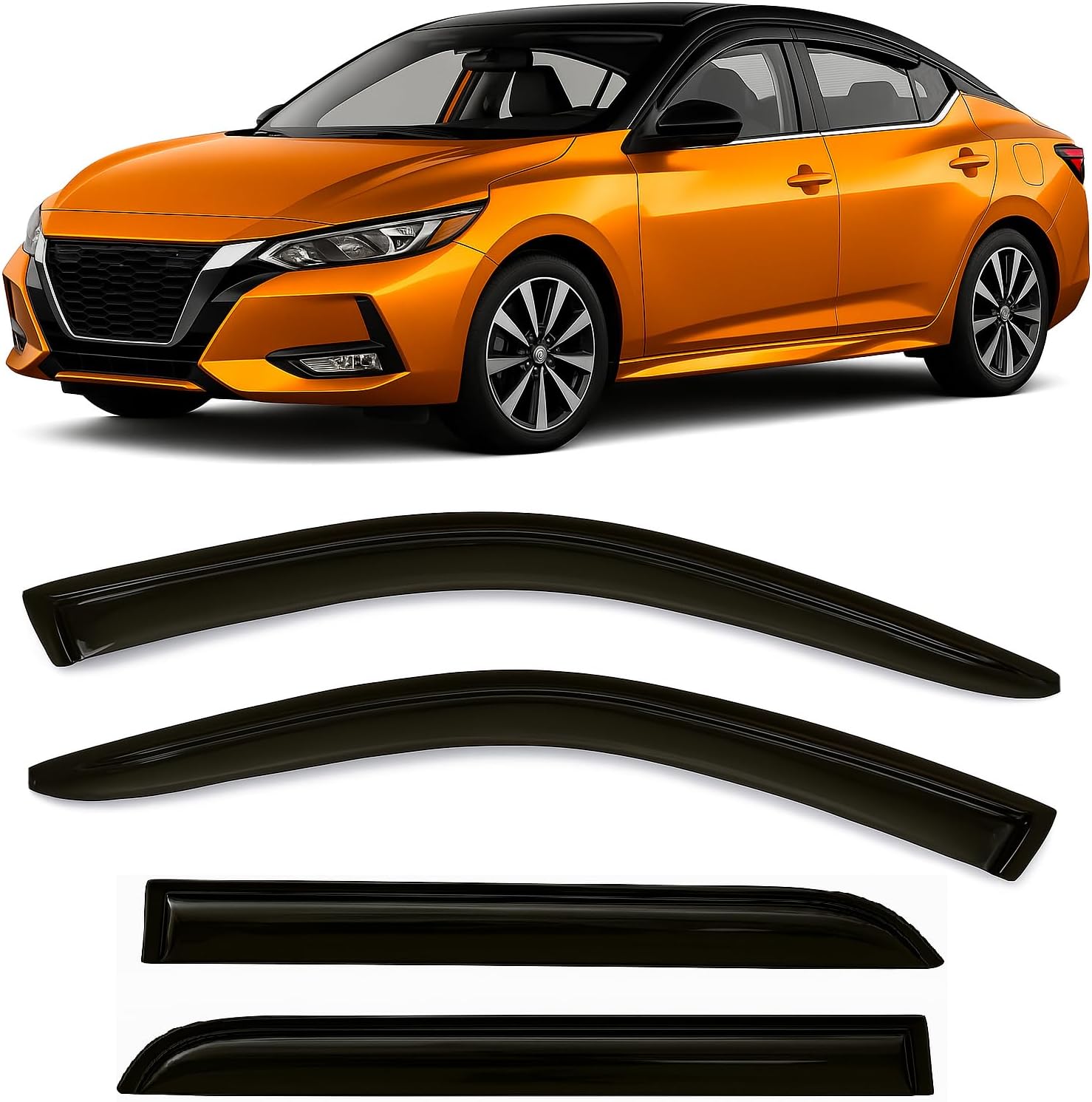 2020-2025 Tape-On Rain Guards for Nissan Sentra Side Window Visor Deflectors Extra Thick Vent Shades S SV SR 2021 2022 2023 2024