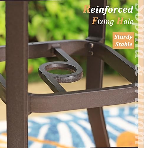 Miniatura 7 de Sophia & William Mesa cuadrada de aluminio fundido para patio, con agujero para sombrilla de 1.97 pulgadas, mesa de comedor de bronce prémium para