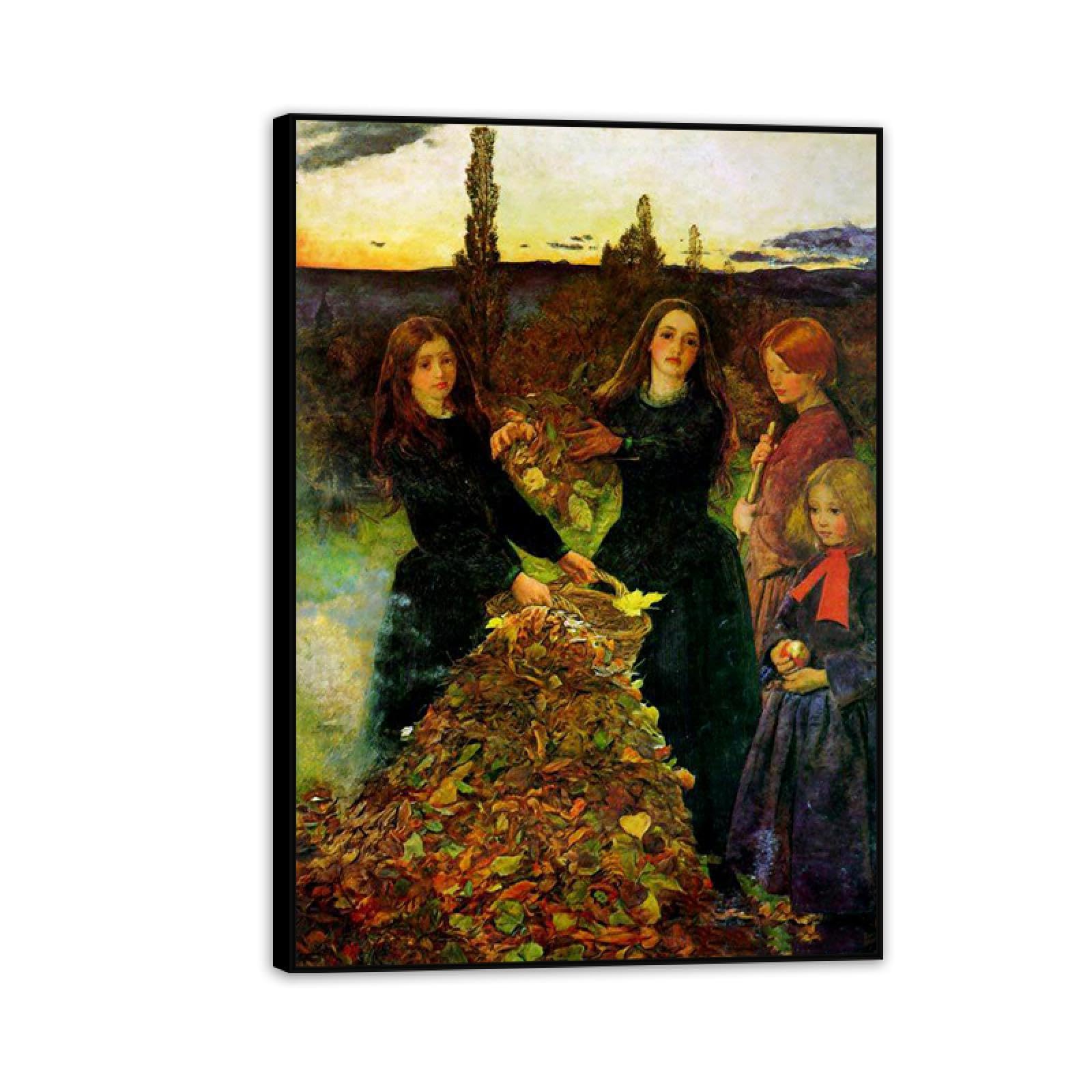 RXNHGJDS Autumn Leaves by John Everett Millais Print,John Everett Millais art reproductions on canvas Ready to Hang Wall Art for Home Bedroom70x50cm(28x20in) Black Framed