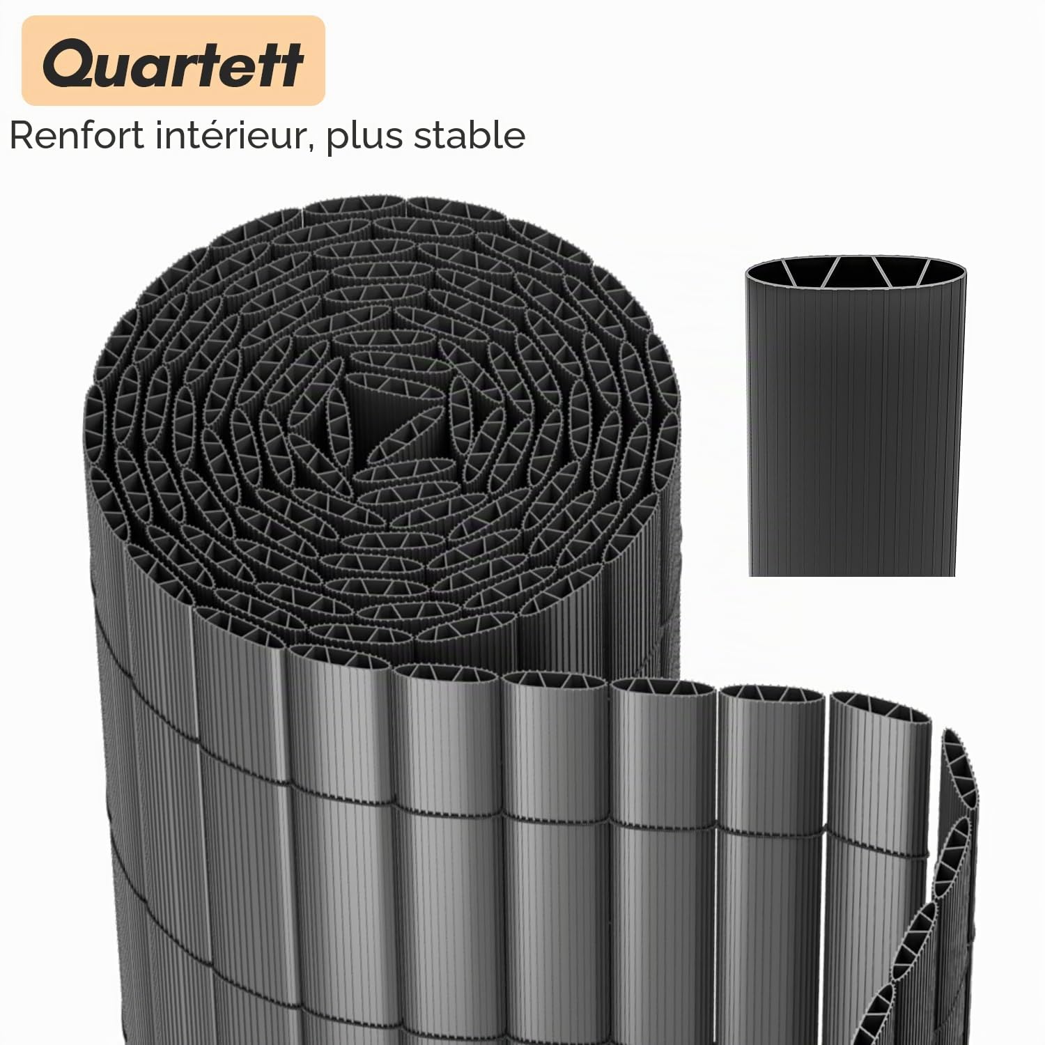 Herrselsam Brise-vue en polychlorure de vinyle avec serre-câbles, résistant aux intempéries, pour jardin, balcon, terrasse, structure interne en W, lamelles renforcées, gris, 100 x 400 cm