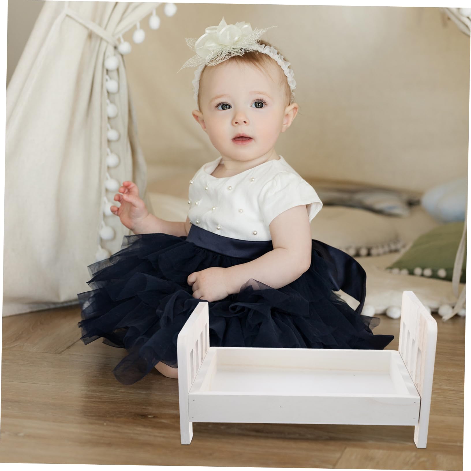 Accessoires de Photographie Décoratifs pour Bébé -né en Bois Blanc, Lit Miniature Sûr et Unique pour Séances Photo Adorables