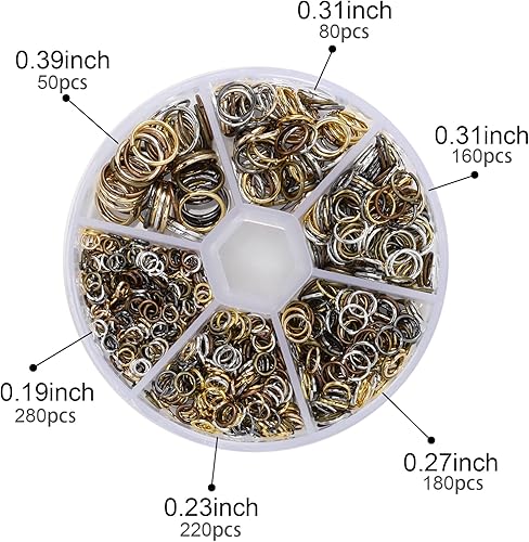 Miniatura 3 de Juego de 1000 conectores de anillo tórico de metal abiertos, anillos de salto para conectores de fabricación de joyas (0.157 in, 0.197 in, 0.236 in,