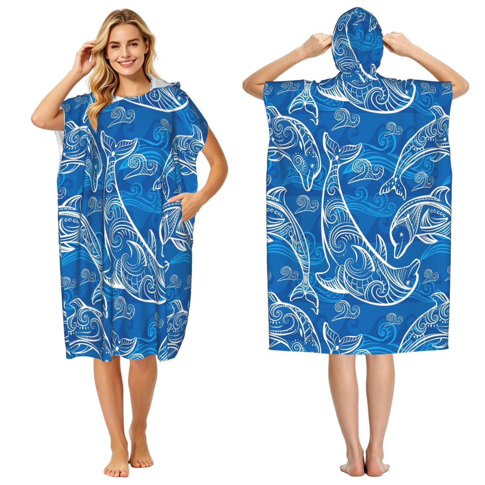 Poadnly Magical Dolphin, Adult Hooded Beach Towel 90 x 110 cm,Changing Bath Robe, Surf Poncho Towel For Women Men
