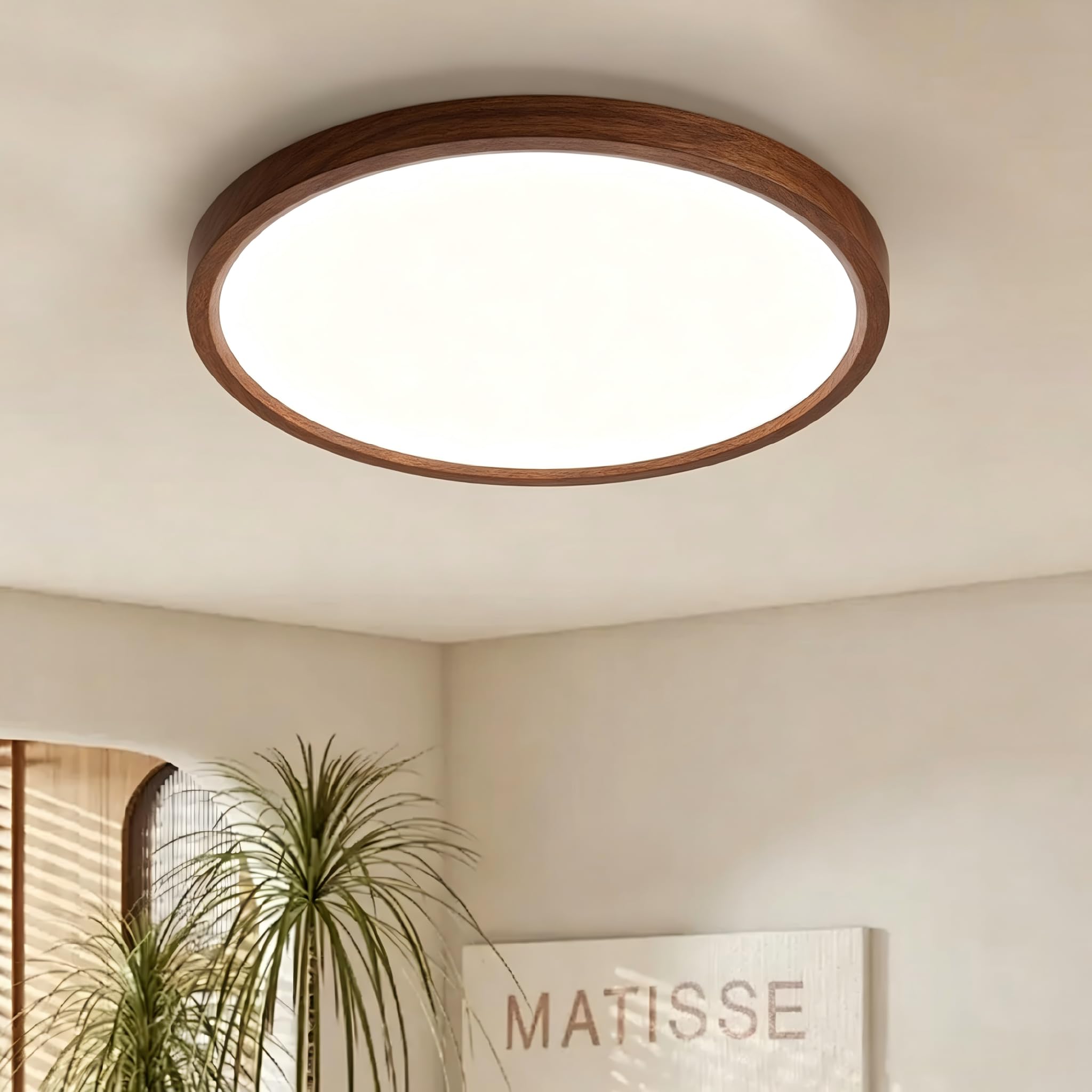 JDONG LED Deckenleuchte Walnussfarben Ø30CM Rund 24W Deckenlampe 4000K | Neutralweiß Deckenleuchten Badlampe Decke Küchenlampen Ultra Dünn 2.5CM Ideal für Wohnzimmer Balkon Keller Schlafzimmer Flur