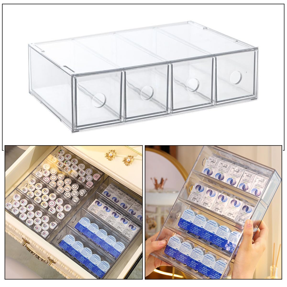 Organizzatore Trucco Acrilico Trasparente 4 Scomparti Impilabile, Scatola Porta Cosmetici Raffinata e Pratica per Bagno e Toeletta