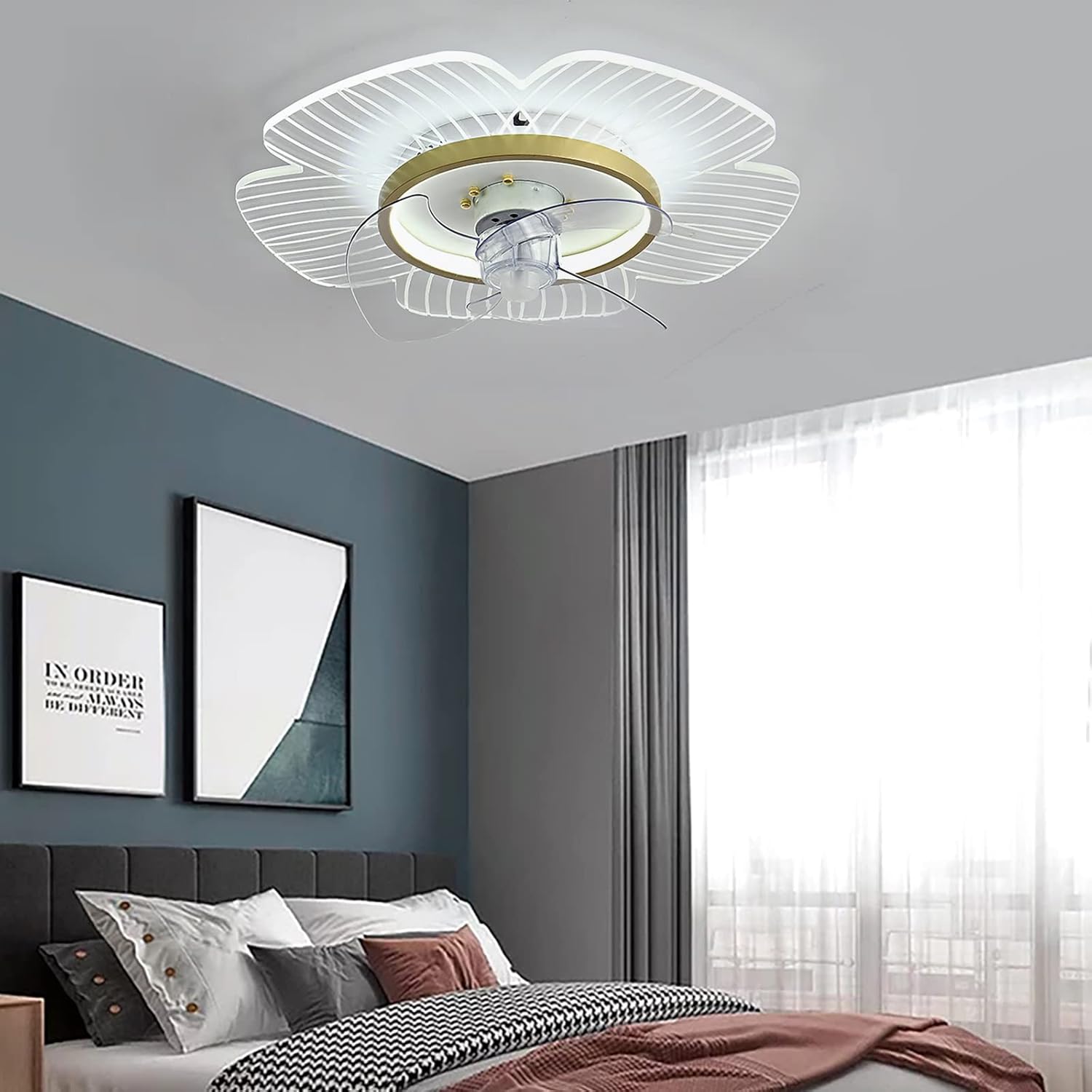 YUEGOO Ceiling Fan Chandelier Ceiling Fans with Lights and Remote Ceiling Fans with Lamps,Silent in Lighting Fan Light Dimmable Ceiling Fan Child/White