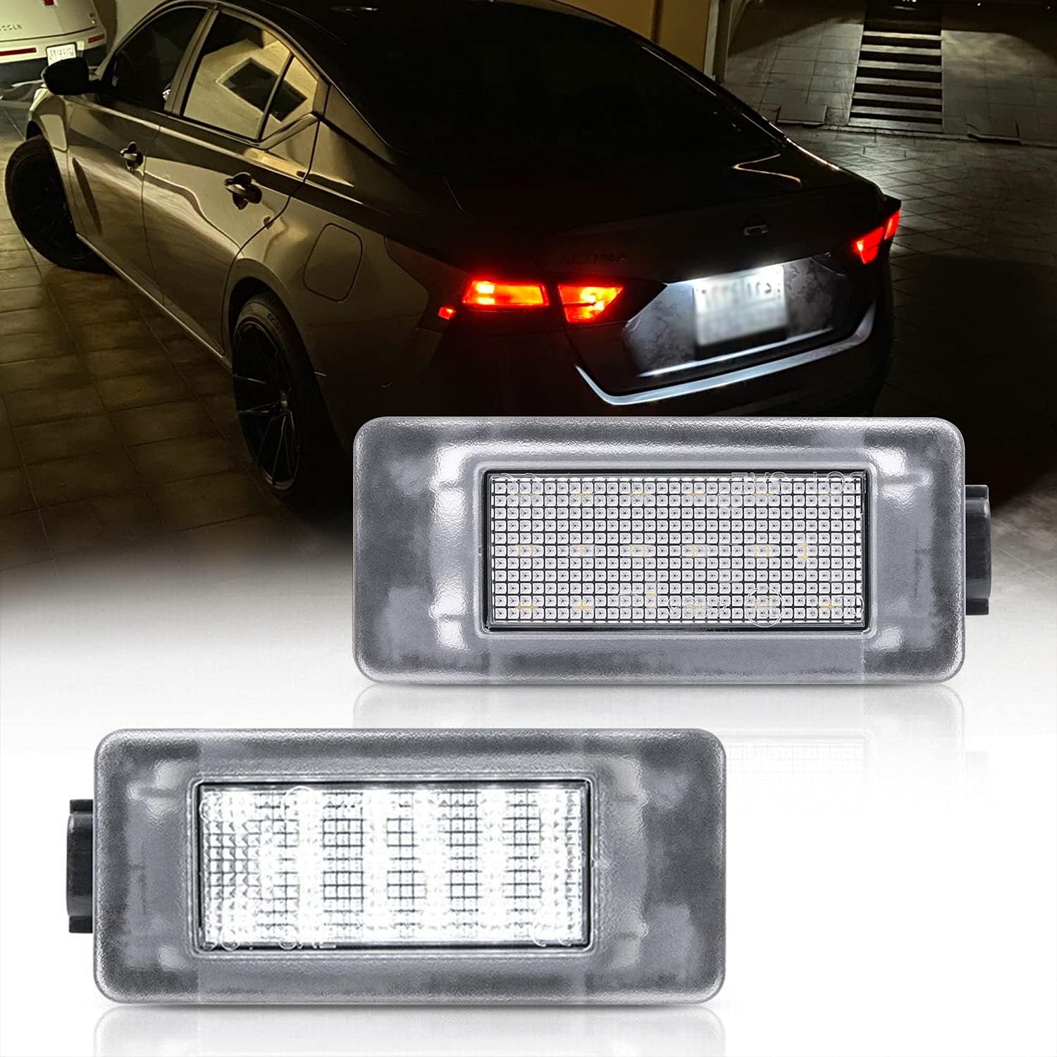 LED License Plate Lights Compatible w/ 2019-2021 Ni-ssan Altima Versa Sentra Rogue, OEM Led Number Lamps Replacement Canbus Error Free 6000K 18-SMD Xenon White Led Rear Tag Light Kit Assembly