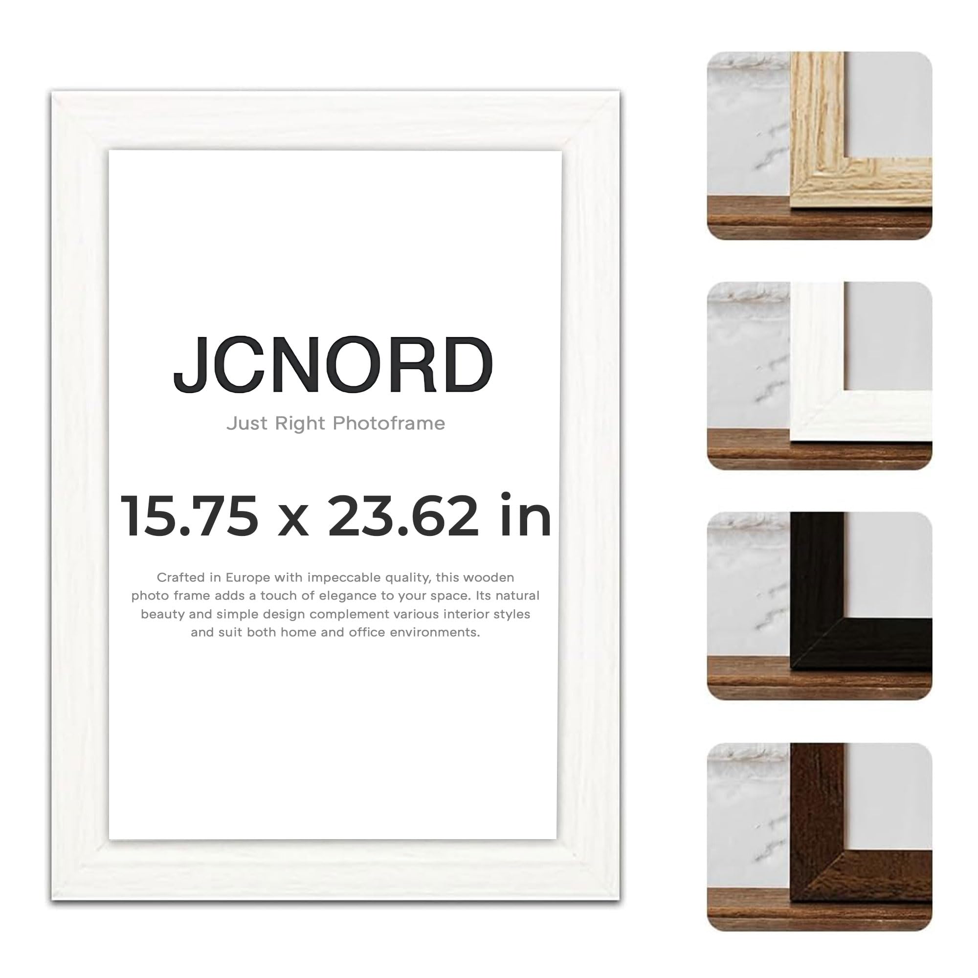 JCNORD White MDF Wooden Picture Frame 16x27 inches (40x60 cm) with Shatterproof Acrylic Glass | Modern Photo Frame for Walls and Tables