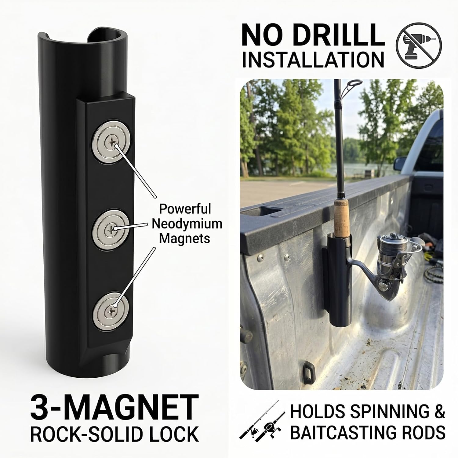 2-Pack Magnetic Fishing Rod Holder,No-Drill Mount for Truck,SUV & Garage | Magnetic Fishing Rod Holder for Truck bed, Car, Garage Door & Golf Cart,Fishing Rod Storage Rack,Easy to Carry Quick Access