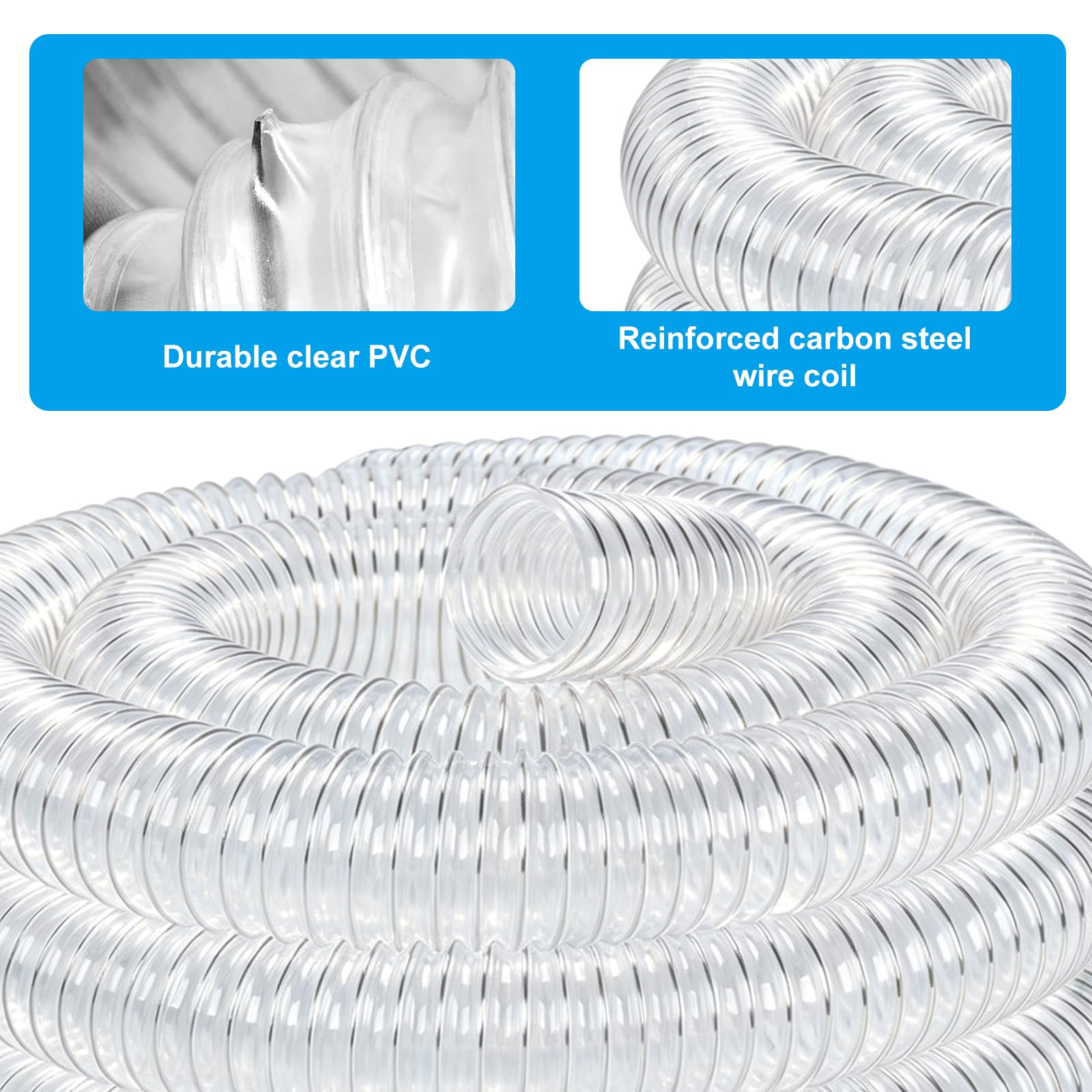 Tubo per aspirapolvere, 50 mm, trasparente, in PVC trasparente, tubo di aspirazione