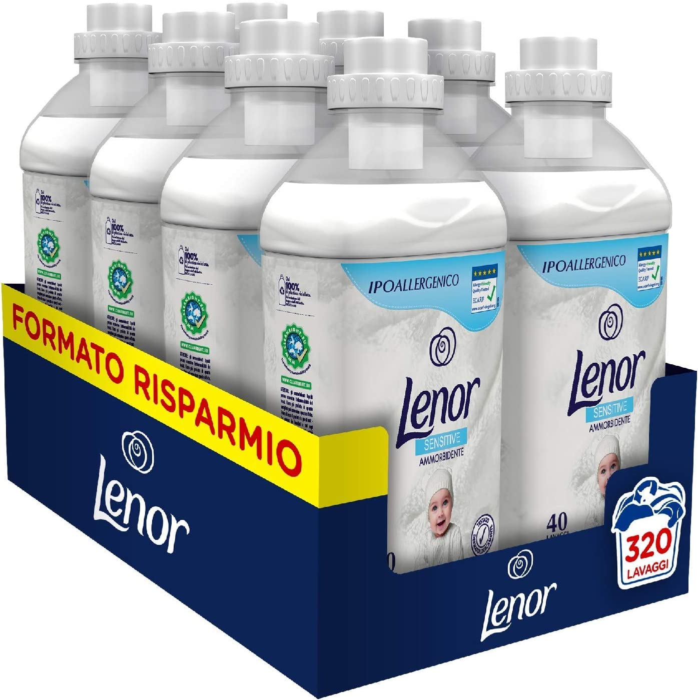 Lenor Zmiękczacz do pralki skoncentrowanej, 320 prania (8 x 40), delikatny zapach, idealny do wrażliwej skóry, idealny dla niemowląt, hipoalergiczny, Maxi