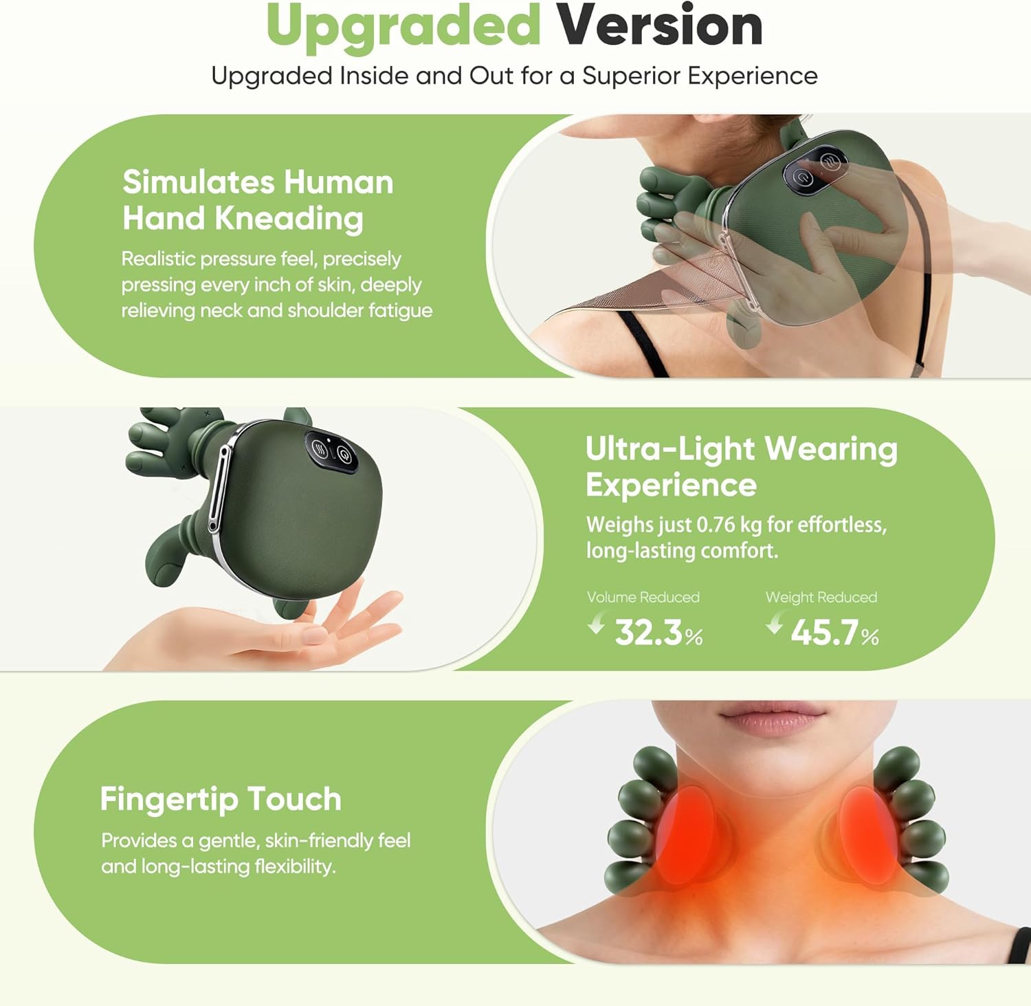 2026 Upgrade Edition 4D Neck and Shoulder Heat Massager, Wireless Portable Neck Massager, Relieves Muscle Pain, Simulates Deep Tissue Massage of Human Hand, Ideal Gift.（Emerald Green）