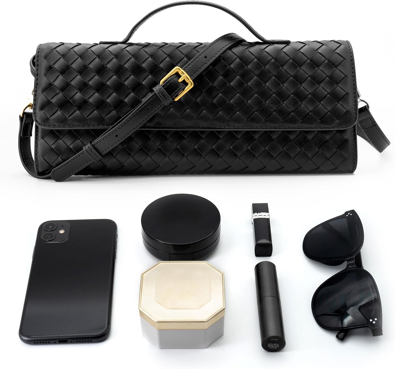 Woven Clutch Purses for Women Leather Evening Crossbody Bag Formal Satchel Shoulderbag Top Handle Handbag