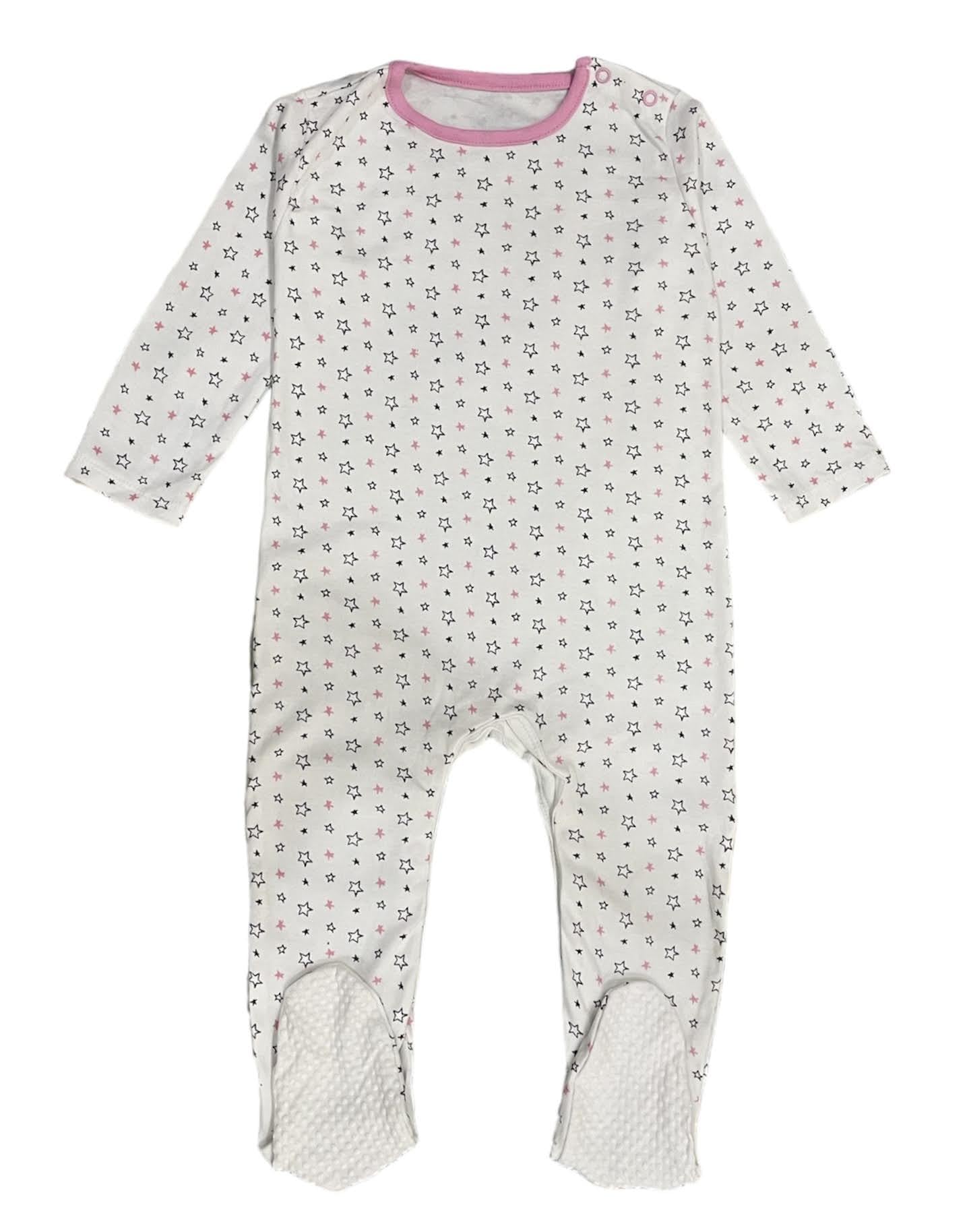 Giggly Joey Baby Comfortable Organic Cotton Rompers/Sleepsuits/Bodysuits - Pink Black Stars (12-18 Months)