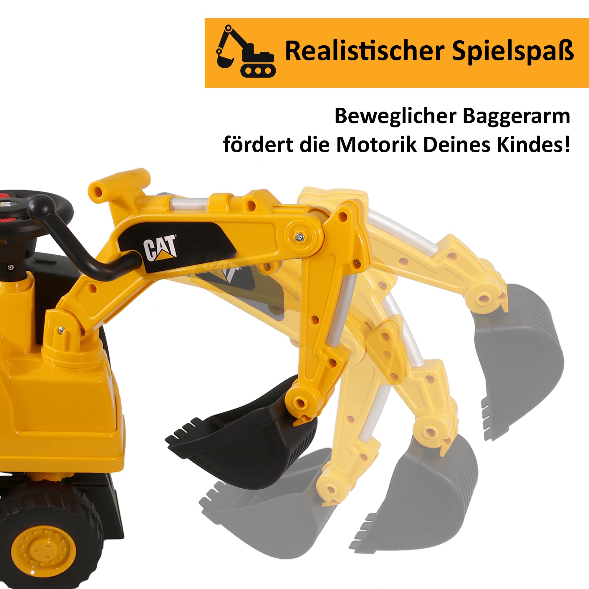 LEMODO Rutschauto mit Staufach | Bagger zum draufsitzen | Sitzbagger mit beweglicher Schaufel | Aufsitzbagger mit Sound-Lenkrad | Rutschfahrzeug ab 1 Jahr