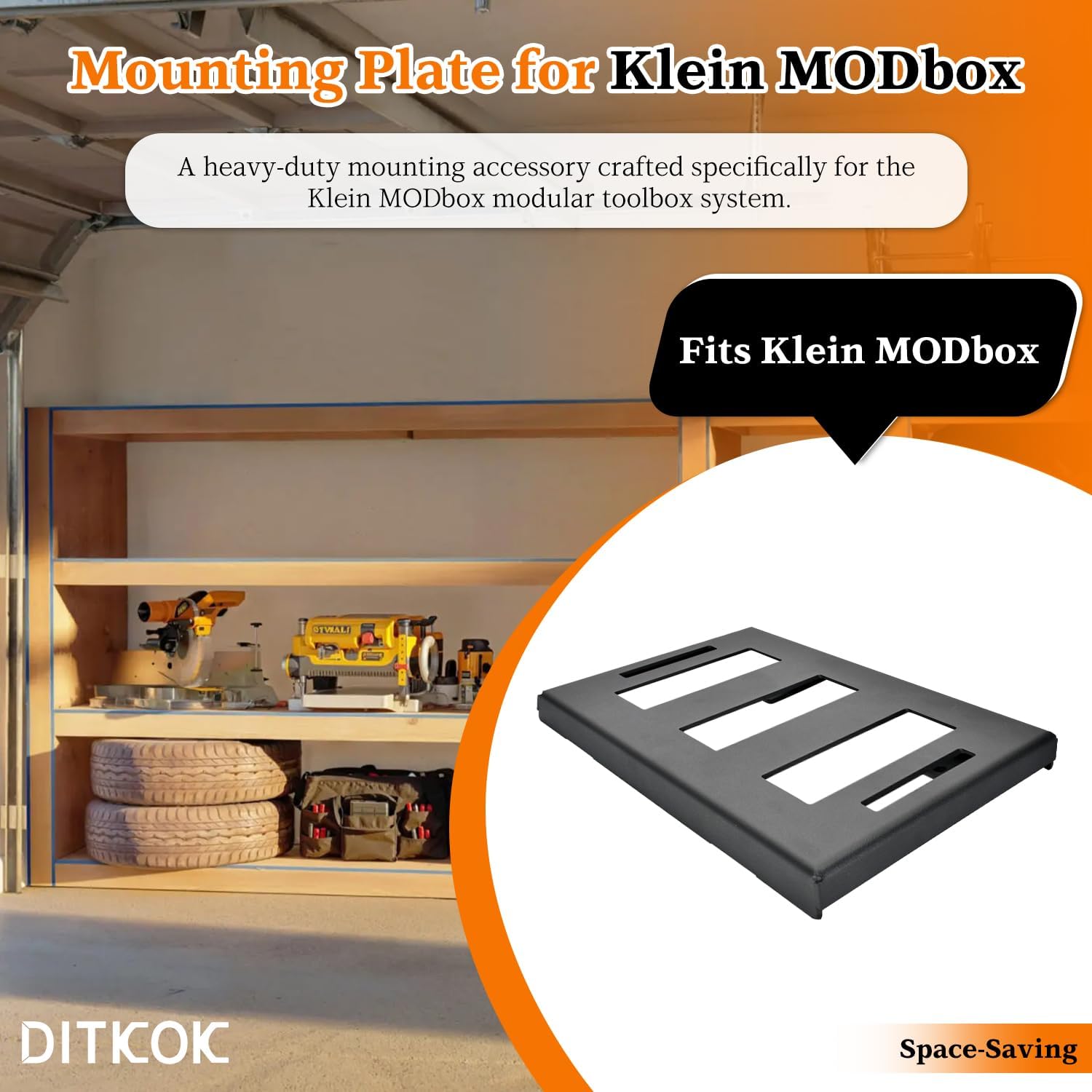 2 Pack-Mounting Plate Compatible with Klein Tools MODbox, Mounting Bracket for Klein Tools Half Width Toolboxes, Metal Base with Black Powder-Coated Finish for MODbox Modular Tool Storage System