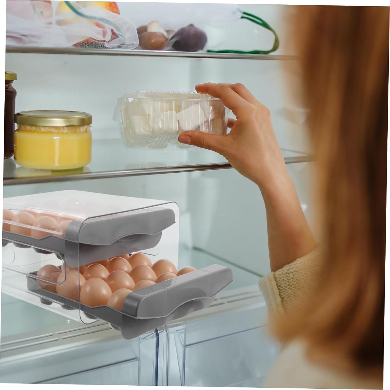 Double Layer Storage Box Lid Organizer for Refrigerator and Kitchen Drawer Holder for Easy Monitoring and Space Optimization
