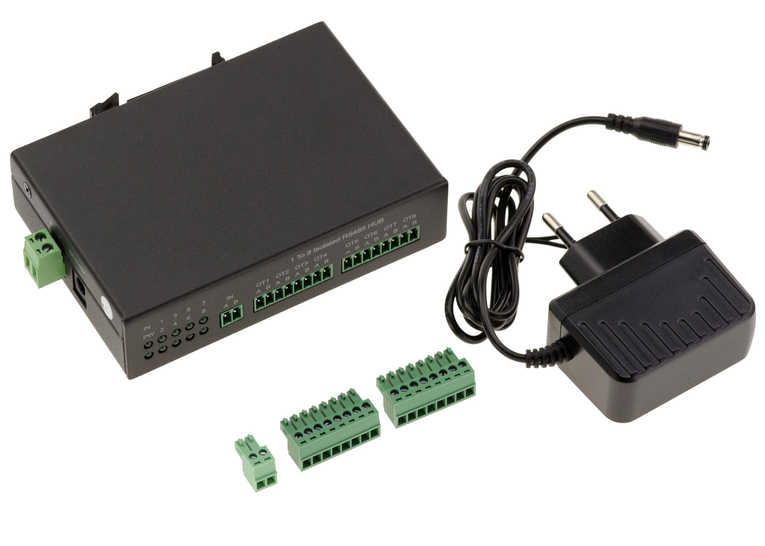 KALEA-INFORMATIQUE Splitterbox vom Typ RS485 zum Kopieren eines 2-Draht-RS-485-Signals 1:1 auf 8 Ausgänge mit fotoelektrischer Eingangs- und Ausgangsisolierung.