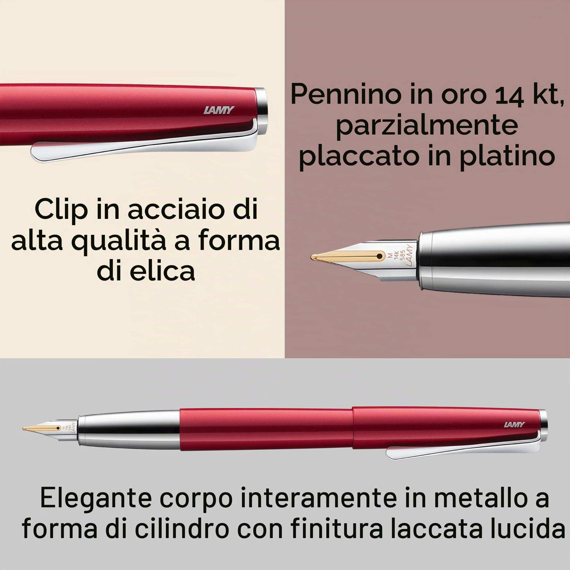 Lamy studio pianored - Stilografica con elegante corpo in metallo - pennino in oro 14 ct., parzialmente platinato e con pennino M - cartuccia d'inchiostro blu T 10 incl.