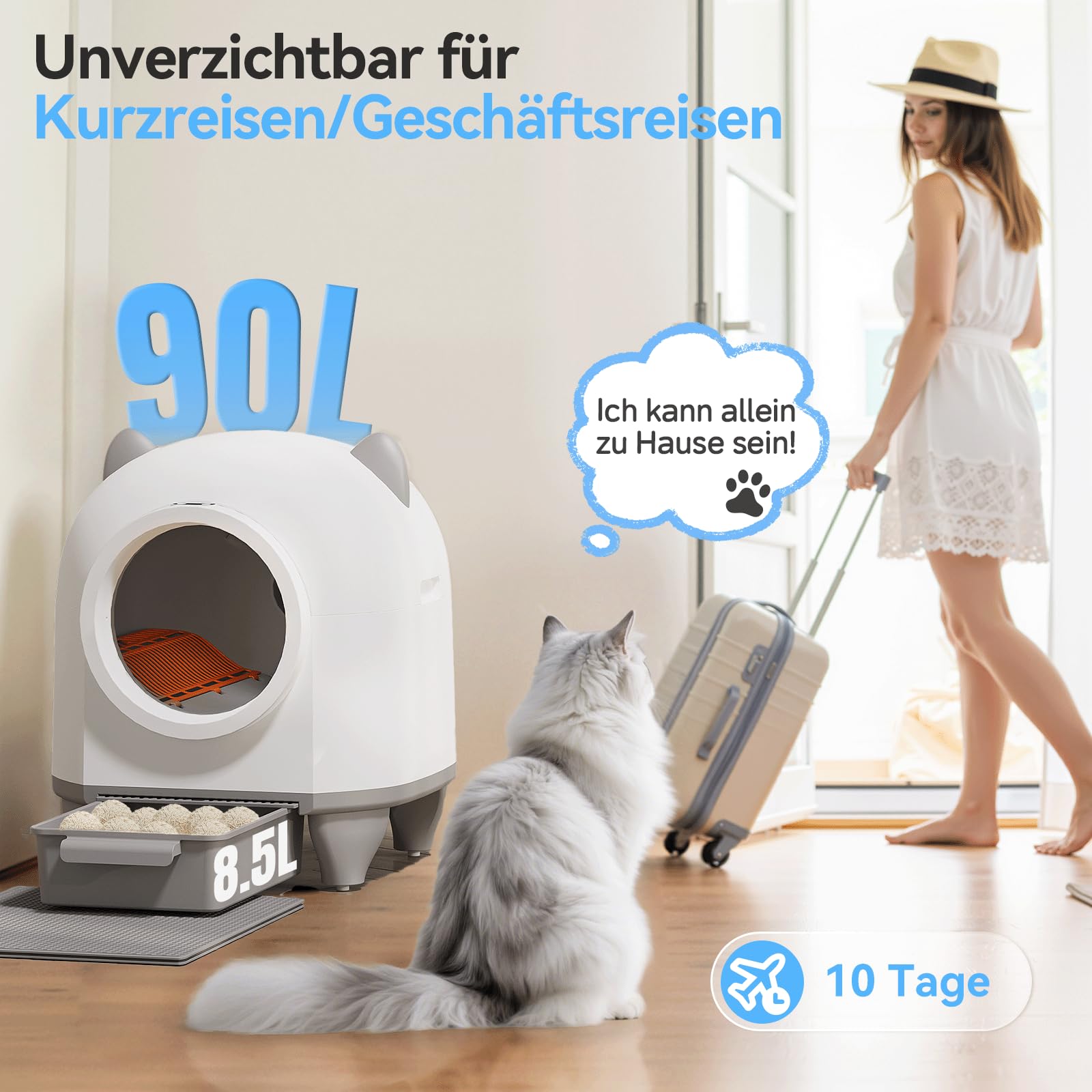 Devoko Selbstreinigendes Katzenklo, 90 l, Elektrisch, mit Müllbeuteln und Matte, Große Kapazität, Sofortreinigung, Ideal für große Katzen, Geeignet für Mehrkatzenhaushalte