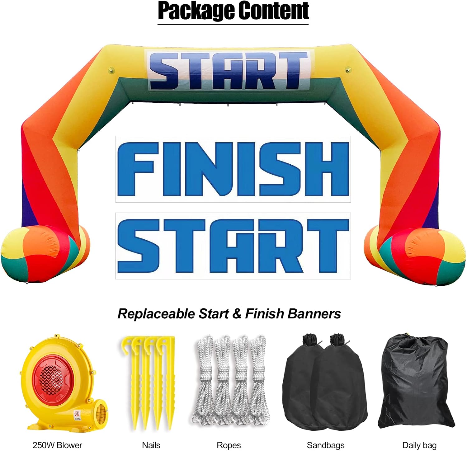 20ft Start Finish Line Inflatable Arch Rainbow with Powerful Blower, Hexagon Inflatable Archway for Race Outdoor Advertising Commerce