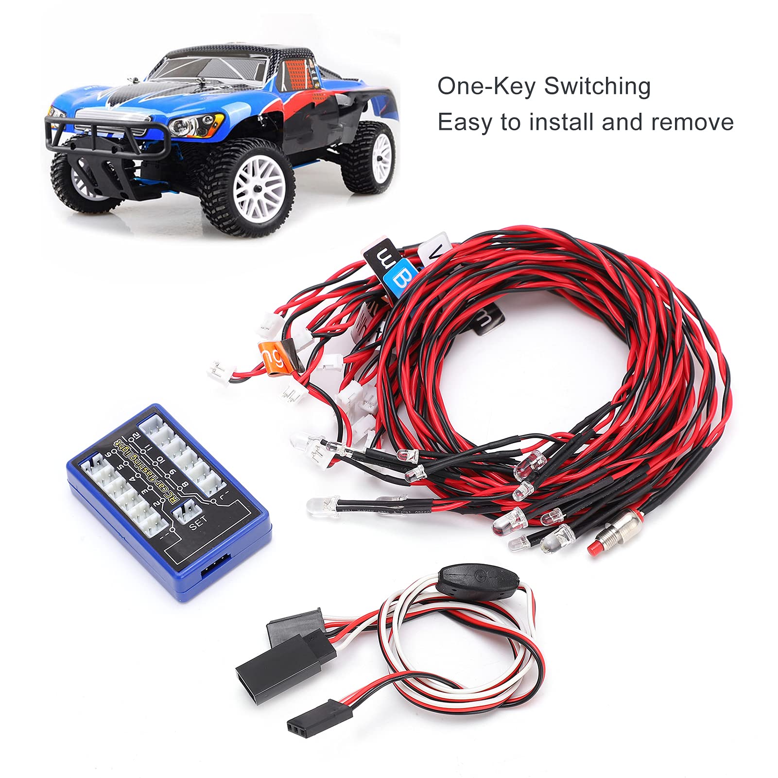RC Car Flashing Light System, 12 LED Highlight Flashing Light System 4 Tryby Oświetlenia dla RC Cars 4.8-6V DC dla 1/8 1/10 1/12 RC Cars