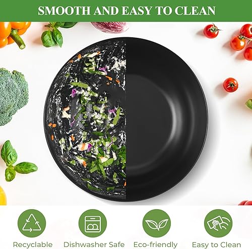 Miniatura 4 de GEHE Ensaladera de 12 pulgadas, cuenco de ensalada de fibra de bambú con tapa, cuencos de mezcla extra grandes de 7.7 cuartos de galón con Negro