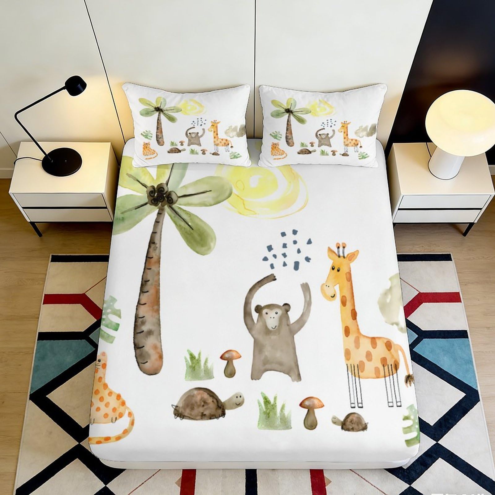 Jqzkxnhpbr Style-10 3D Printed Jungle Animal Fitted Sheet Microfiber Soft Breathable Cartoon Giraffe Mattress Cover For Bedroom Dorm Decor 90X200x25cm