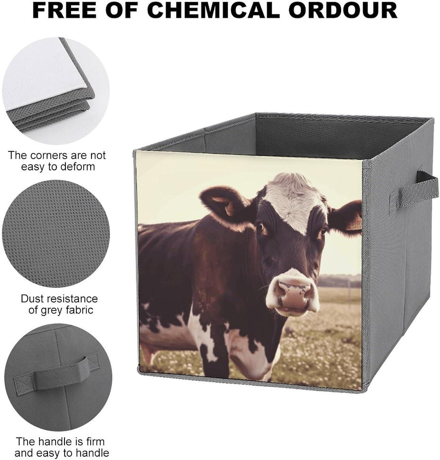 Folding Storage Bins Oxford Fabric Clothes Storage Boxes with Handles | Animal Cow Cube Organizer, Easy to Store, Multi Functional Cube Storage Organizer for Office Bedroom