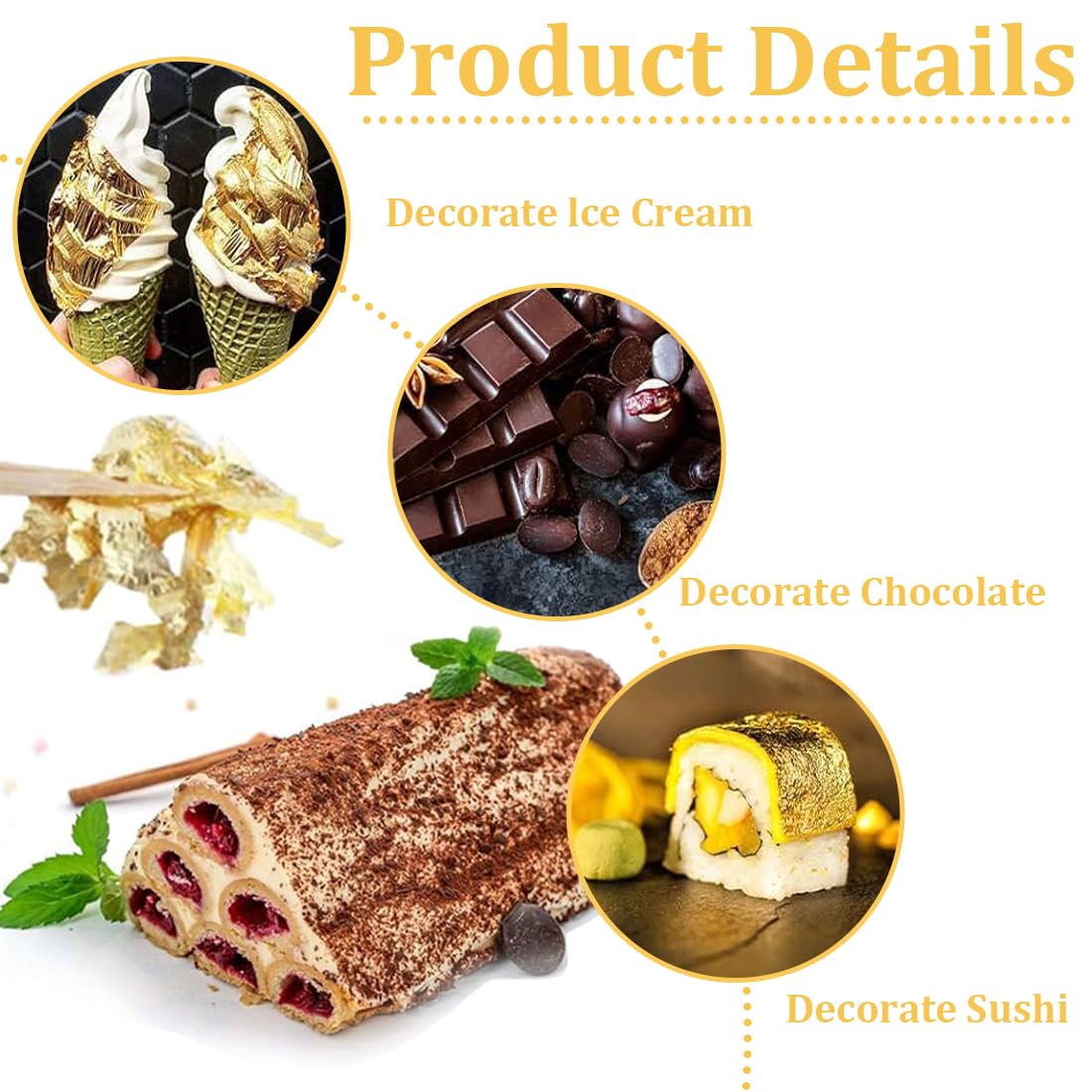 3 Piezas de Oro Lámina Decorativa con Pinza y Copos para Manualidades, Decoración de Uñas, Funda de Teléfono Móvil y Fabricación de Joyas de Resina