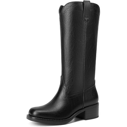 DREAM PAIRS Women's Modern Knee High Boots with Vintage Western Stitching Comfortable and Versatile Tall Boots